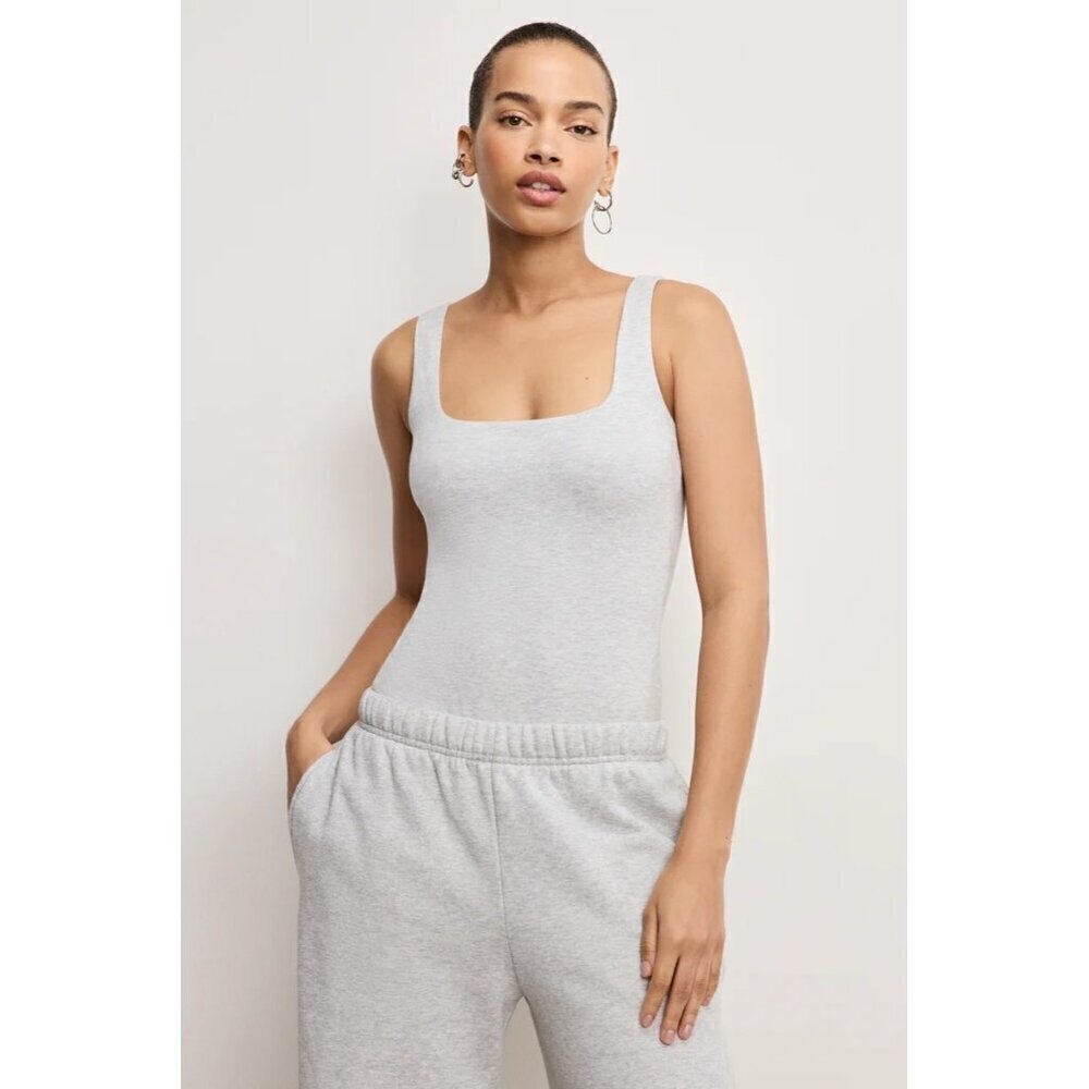 Good American Super Stretch Modern Tank Bodysuit Heather Gray womens Size 4XL
